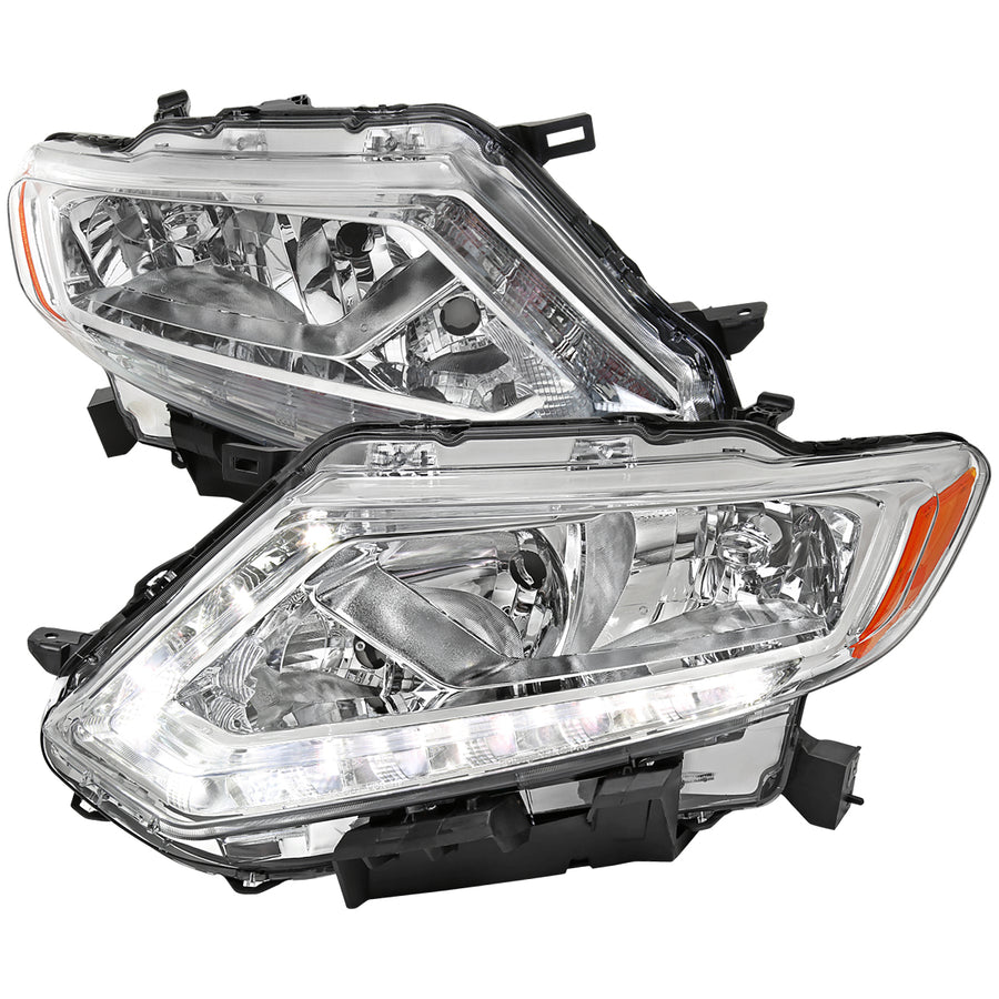 2014-2016 Nissan Rogue LED Strip Factory Style Headlights (Chrome Housing / Clear Lens)