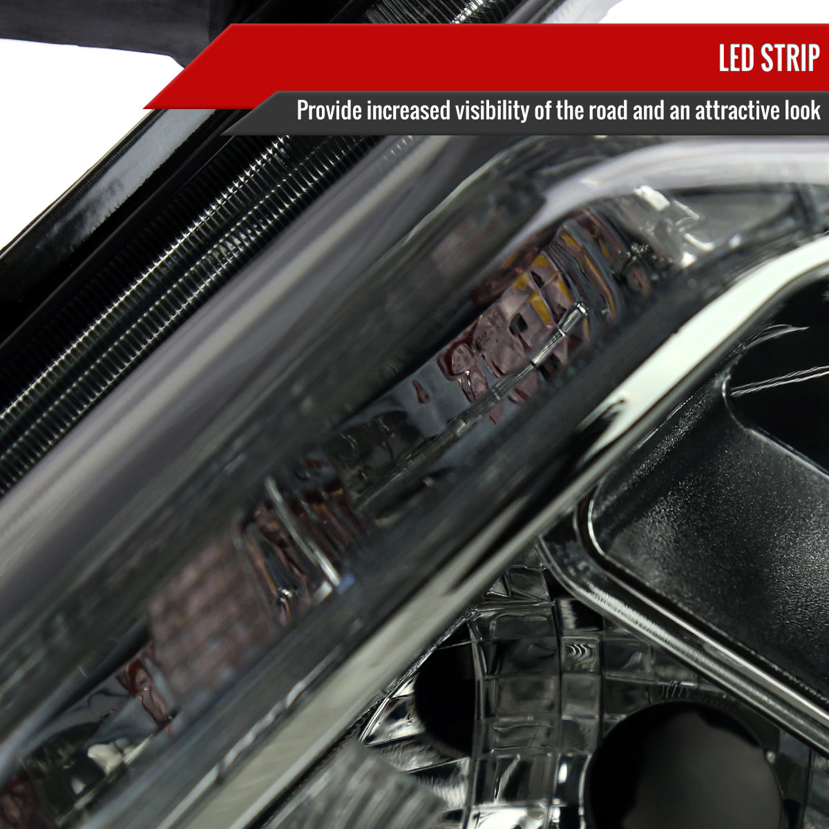 2014-2016 Nissan Rogue LED Strip Factory Style Headlights (Chrome Housing / Smoked Lens)
