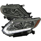 2014-2016 Nissan Rogue LED Strip Factory Style Headlights (Chrome Housing / Smoked Lens)