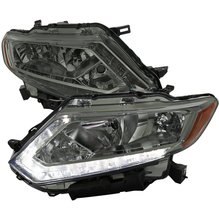 2014-2016 Nissan Rogue LED Strip Factory Style Headlights (Chrome Housing / Smoked Lens)
