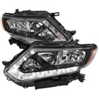 2014-2016 Nissan Rogue LED Strip Factory Style Headlights (Matte Black Housing / Clear Lens)