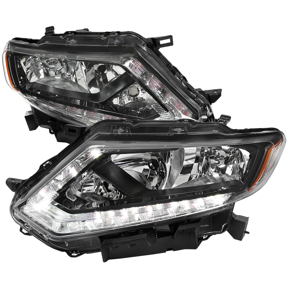 2014-2016 Nissan Rogue LED Strip Factory Style Headlights (Matte Black Housing / Clear Lens)
