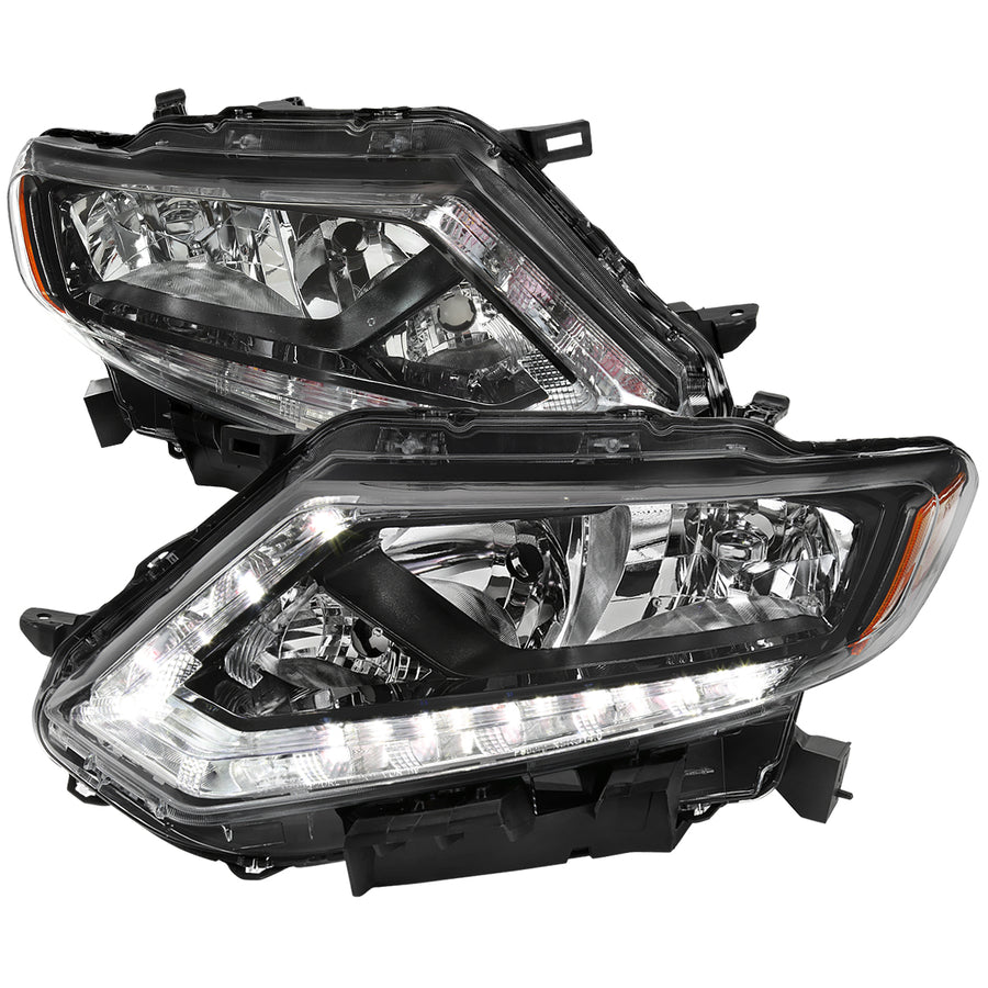 2014-2016 Nissan Rogue LED Strip Factory Style Headlights (Matte Black Housing / Clear Lens)