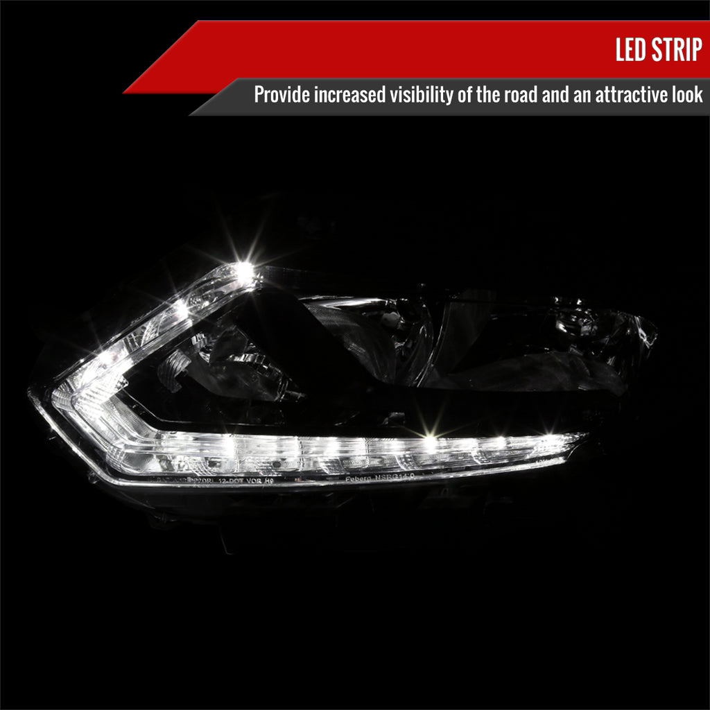 2014-2016 Nissan Rogue LED Strip Factory Style Driver/Left Side Headlight (Matte Black Housing/Clear Lens)
