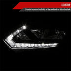 2014-2016 Nissan Rogue LED Strip Factory Style Driver/Left Side Headlight (Matte Black Housing/Clear Lens)