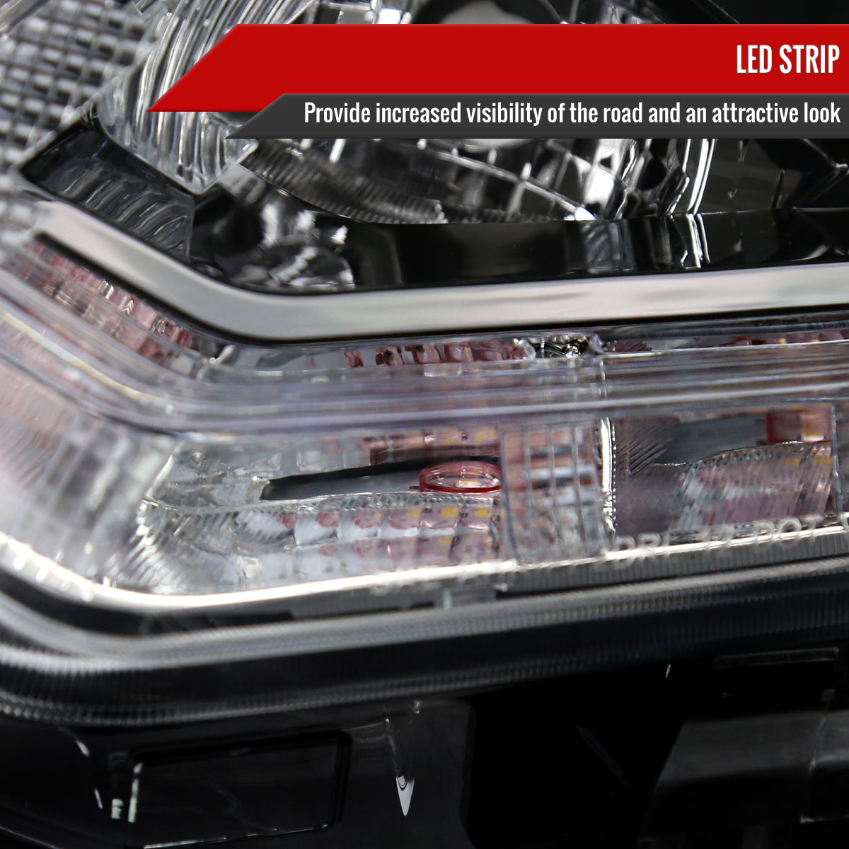 2014-2016 Nissan Rogue LED Strip Factory Style Driver / Left Side Headlight (Matte Black Housing / Clear Lens)