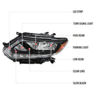 2014-2016 Nissan Rogue LED Strip Factory Style Driver / Left Side Headlight (Matte Black Housing / Clear Lens)