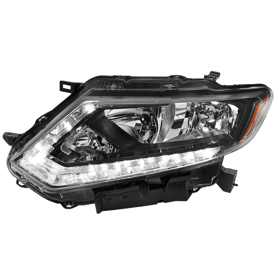2014-2016 Nissan Rogue LED Strip Factory Style Driver / Left Side Headlight (Matte Black Housing / Clear Lens)