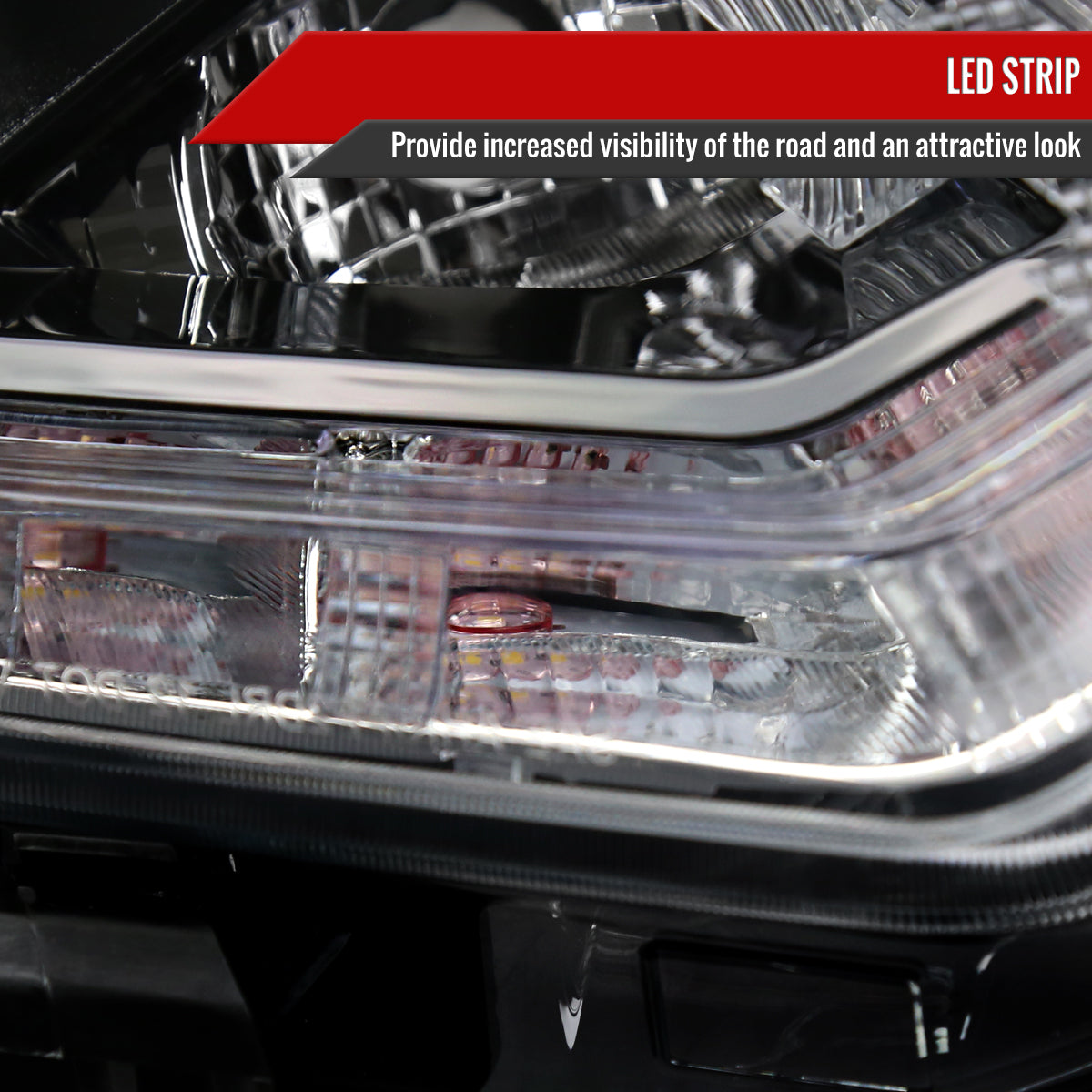 2014-2016 Nissan Rogue LED Strip Factory Style Passenger / Right Side Headlight (Matte Black Housing / Clear Lens)