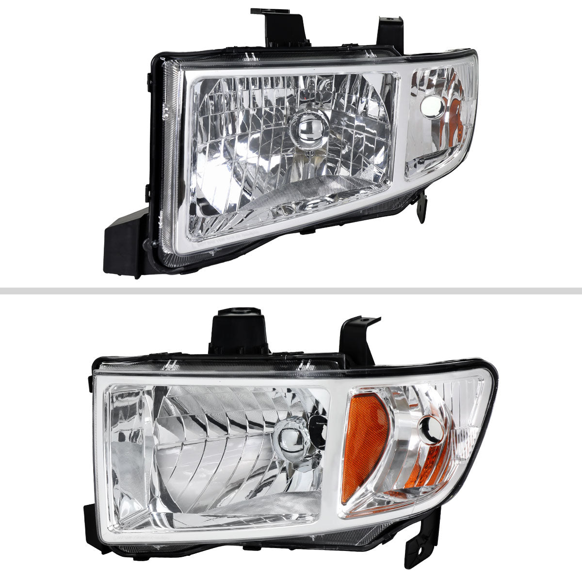 2006-2014 Honda Ridgeline Factory Style Replacement Headlights w/ Amber Reflectors (Chrome Housing  / Clear Lens)