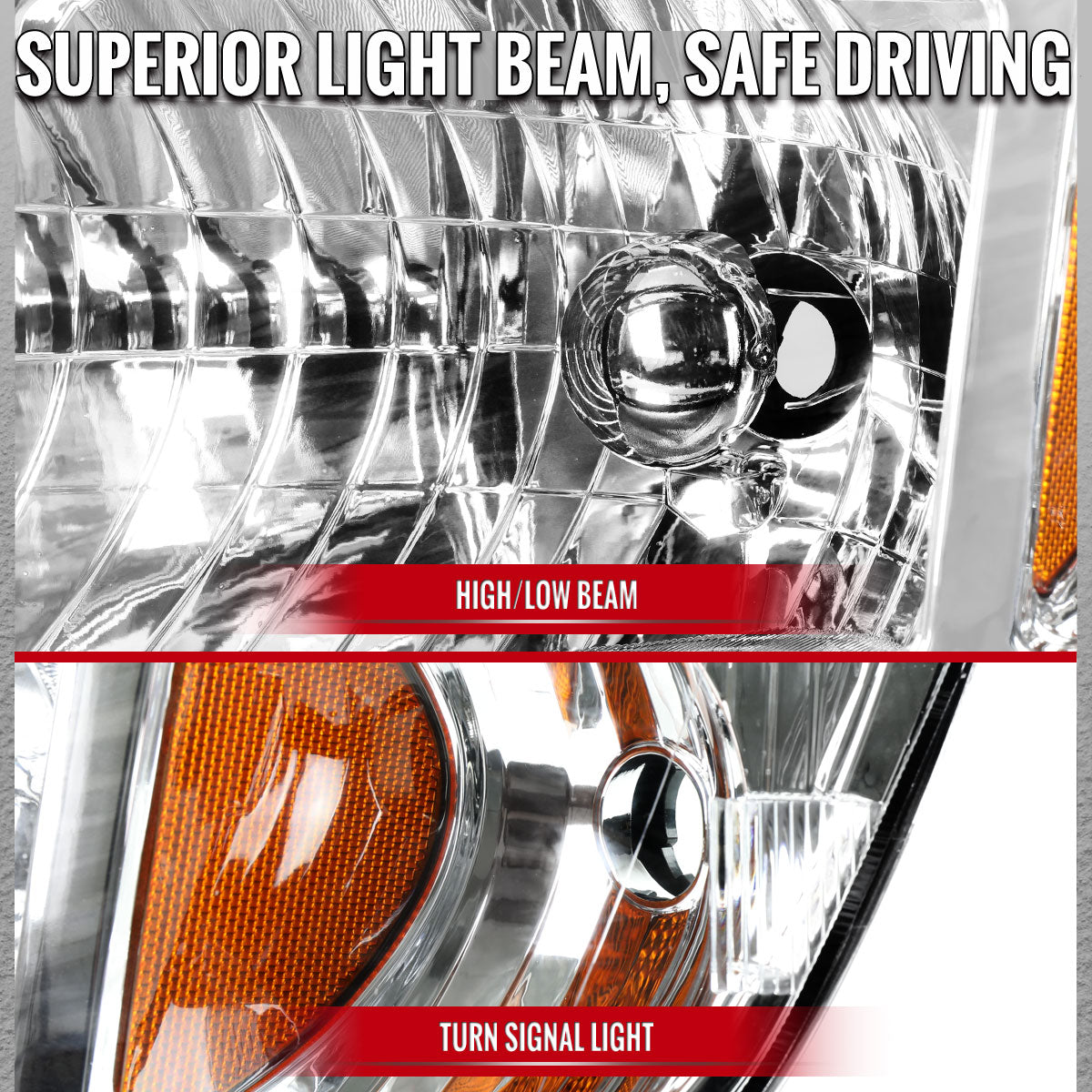 2006-2014 Honda Ridgeline Factory Style Replacement Headlights w/ Amber Reflectors (Chrome Housing  / Clear Lens)