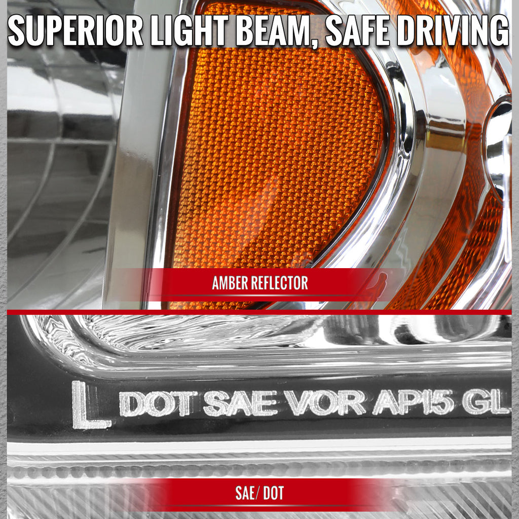 2006-2014 Honda Ridgeline Factory Style Replacement Headlights w/ Amber Reflectors (Chrome Housing  / Clear Lens)