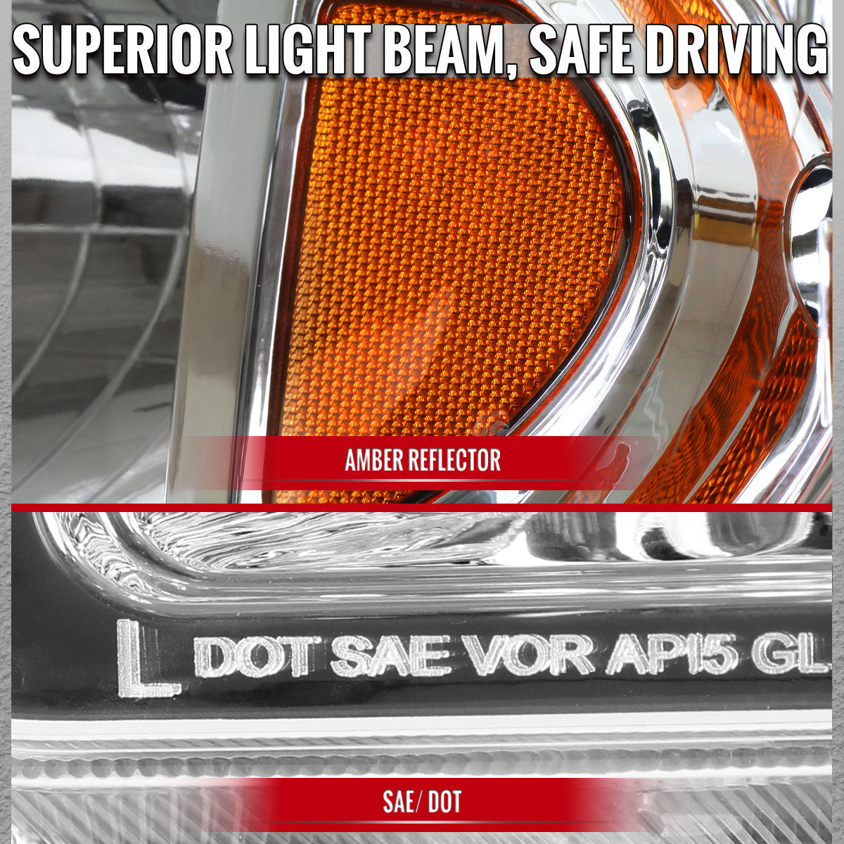2006-2014 Honda Ridgeline Factory Style Replacement Headlights w/ Amber Reflectors (Chrome Housing  / Clear Lens)