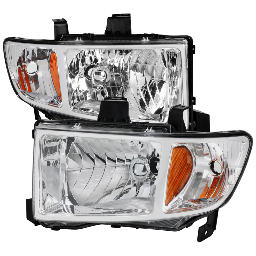 2006-2014 Honda Ridgeline Factory Style Replacement Headlights w/ Amber Reflectors (Chrome Housing  / Clear Lens)