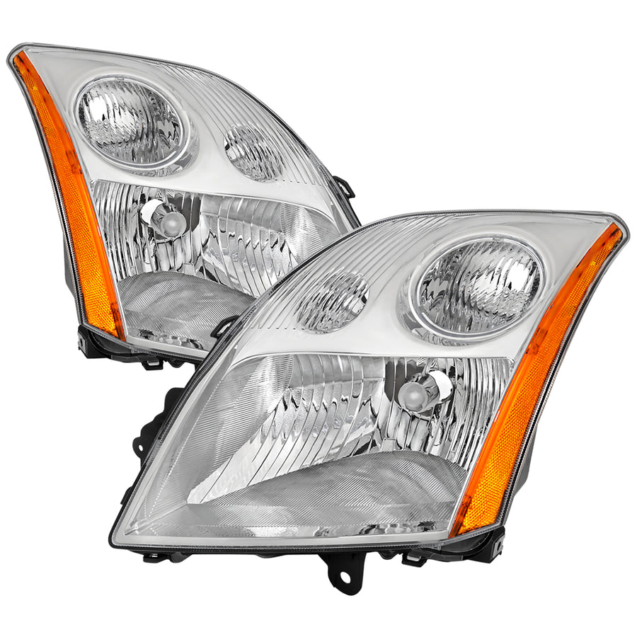 2007-2009 Nissan Sentra Factory Style Headlights with Amber Reflector (Chrome Housing / Clear Lens)
