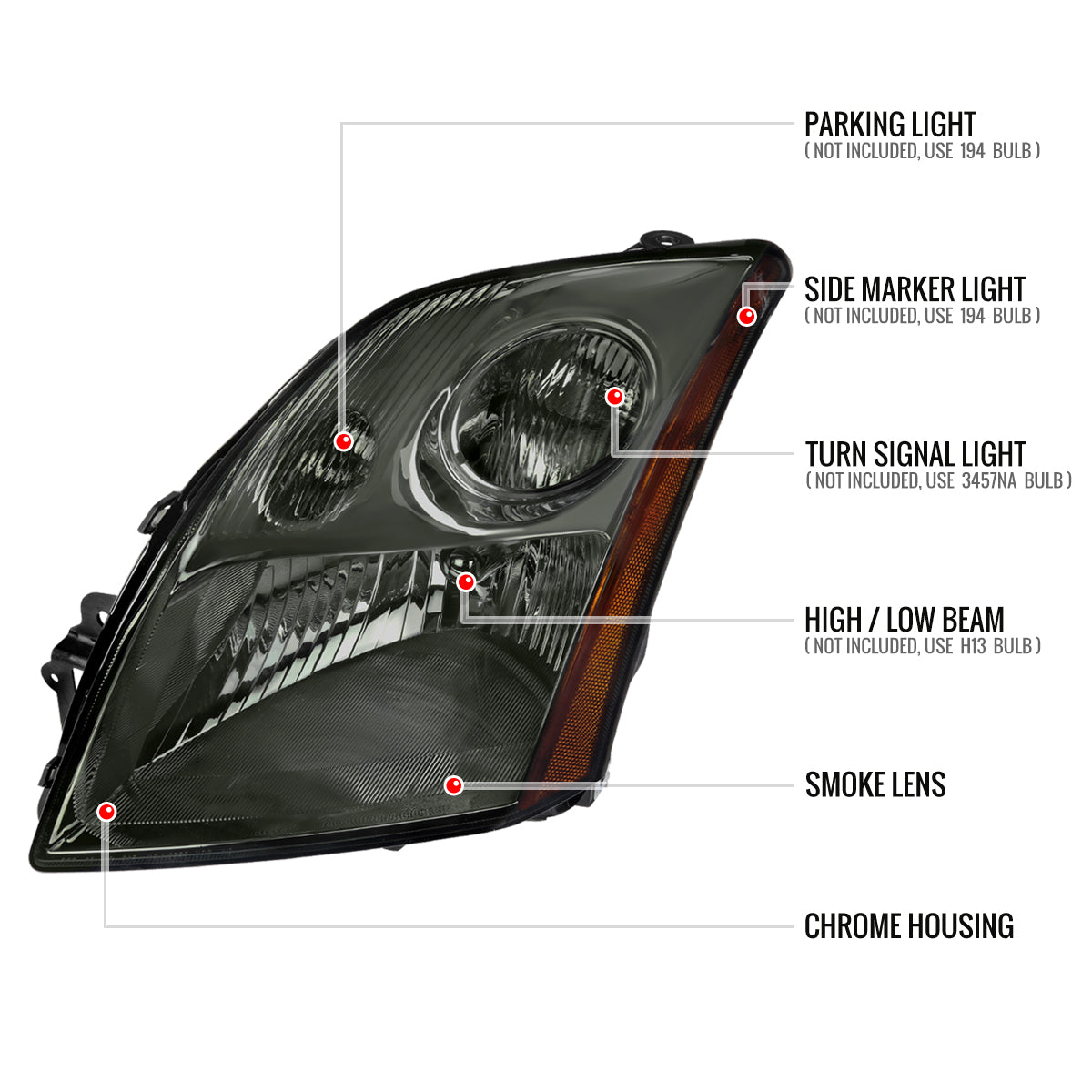 2007-2009 Nissan Sentra Factory Style Headlights with Amber Reflector (Chrome Housing/Smoke Lens)
