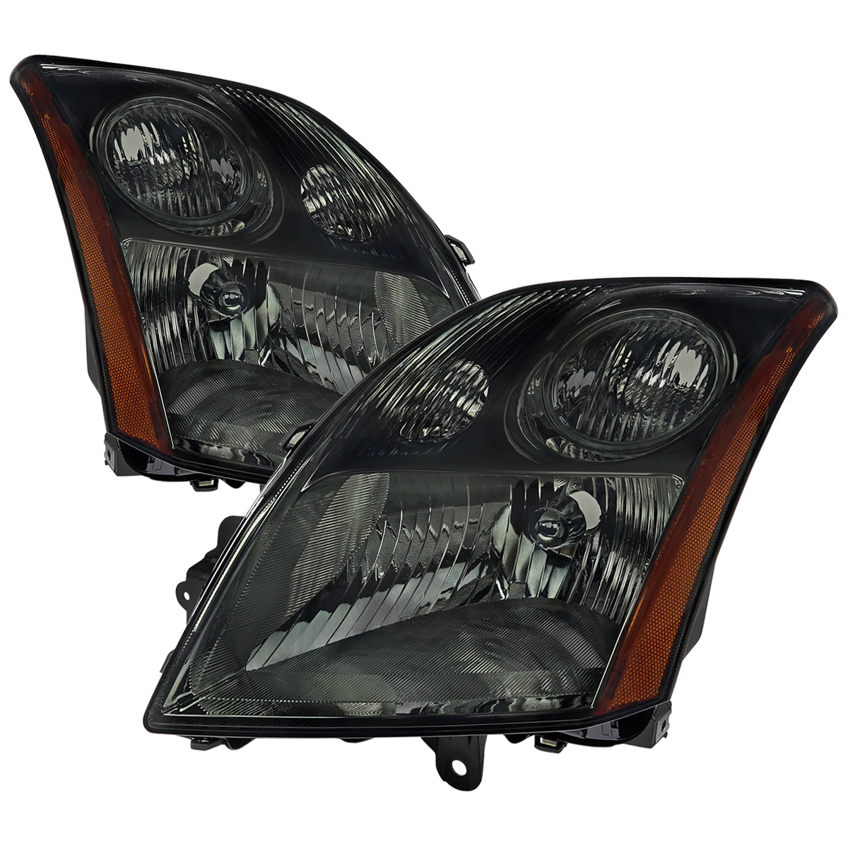 2007-2009 Nissan Sentra Factory Style Headlights with Amber Reflector (Chrome Housing / Smoked Lens)