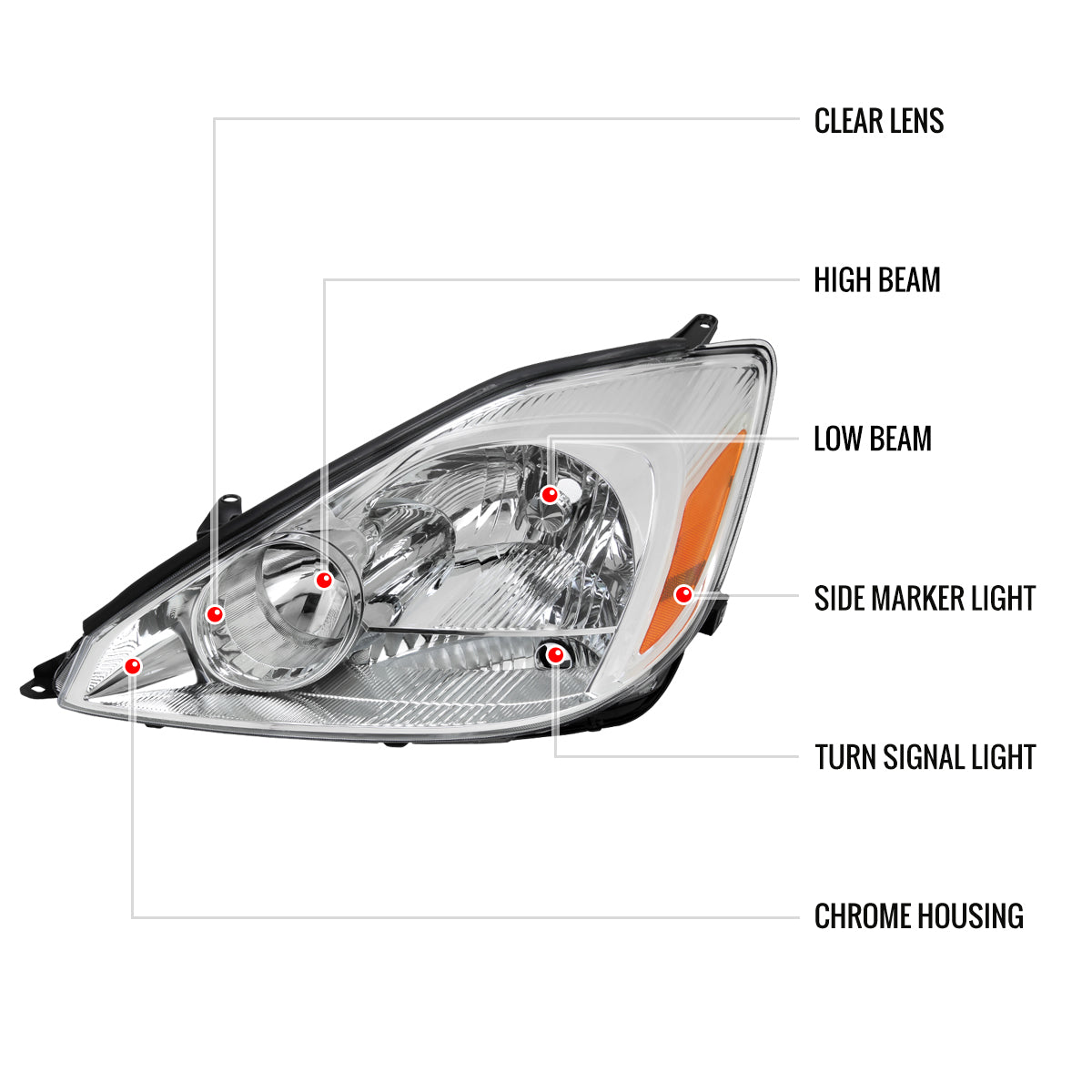 2004-2005 Toyota Sienna Factory Style Headlights w/ Amber Reflector (Chrome Housing/Clear Lens)