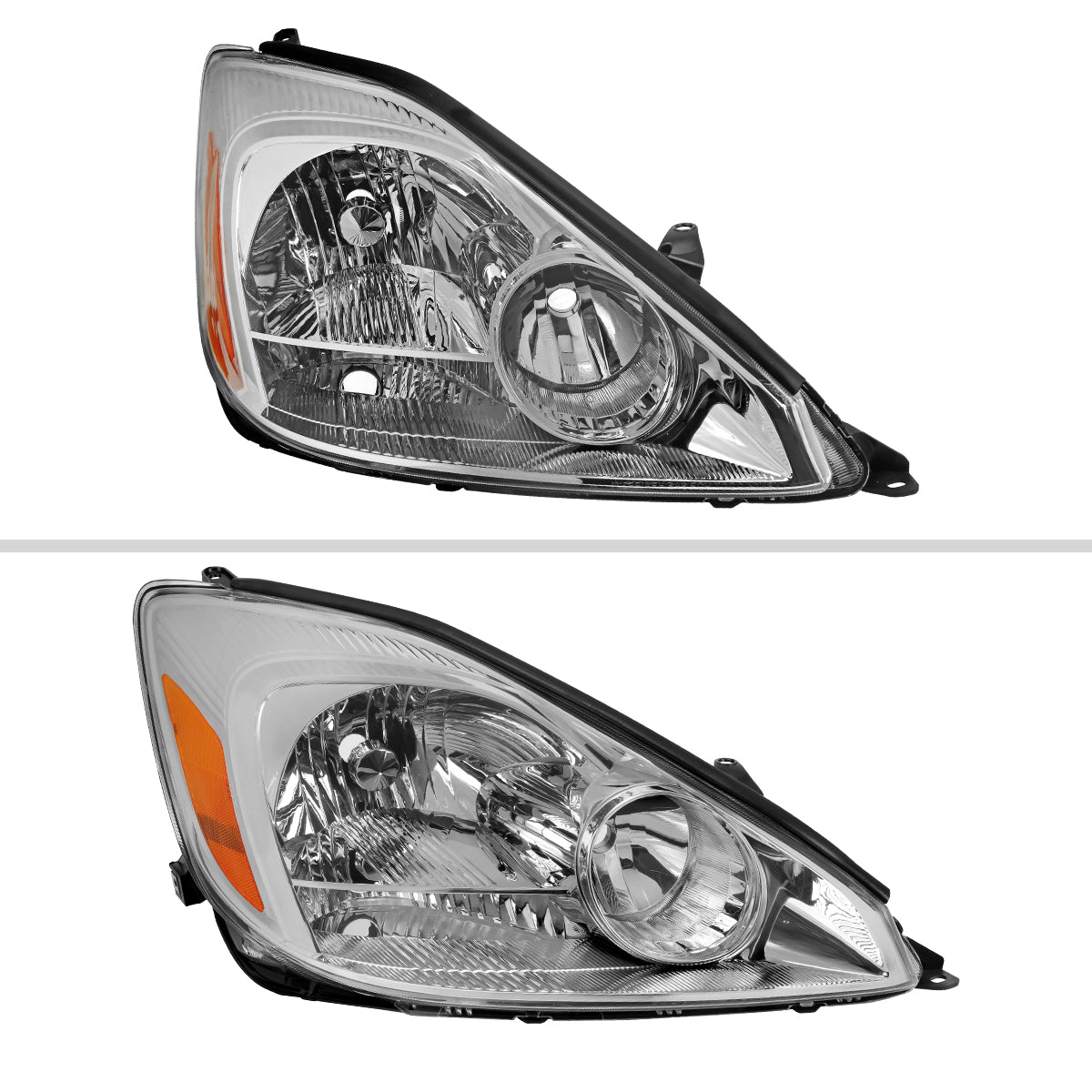 2004-2005 Toyota Sienna Passenger / Right Side Factory Style Headlight w/ Amber Reflector (Chrome Housing / Clear Lens)