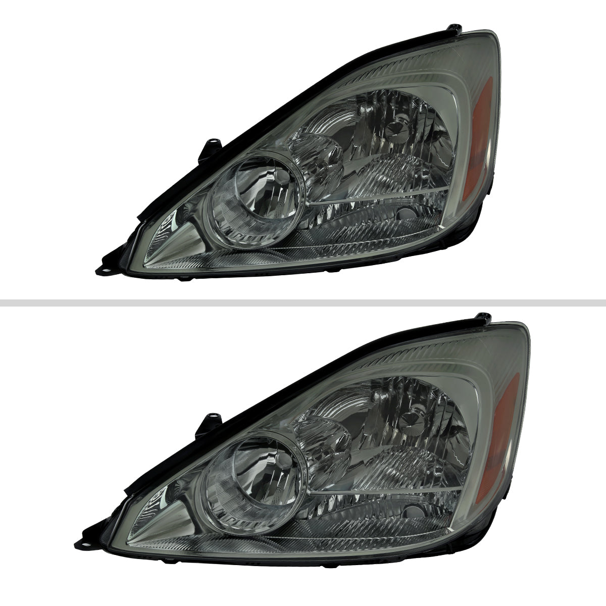 2004-2005 Toyota Sienna Factory Style Headlights w/ Amber Reflector (Chrome Housing / Smoked Lens)