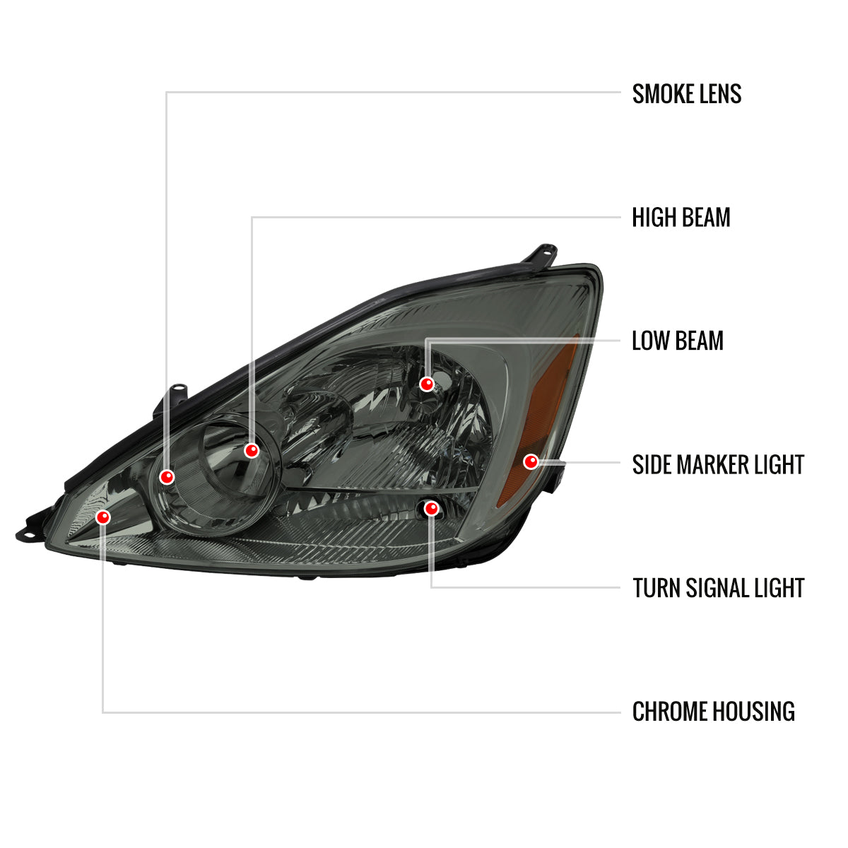 2004-2005 Toyota Sienna Factory Style Headlights w/ Amber Reflector (Chrome Housing/Smoke Lens)