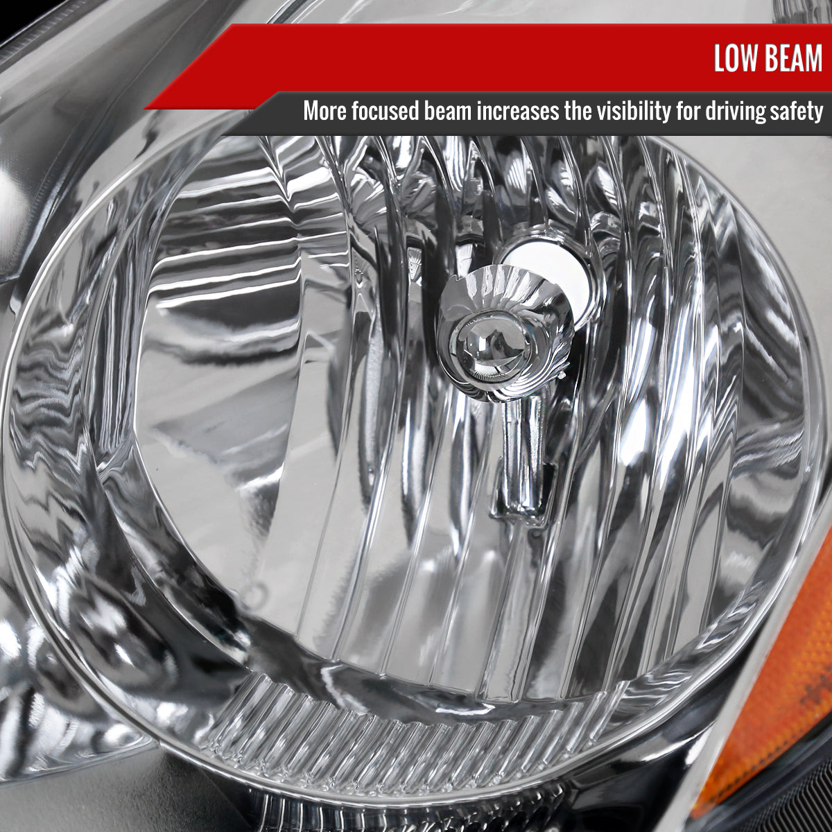 2006-2010 Toyota Sienna Factory Style Driver / Left Headlight w/ Amber Reflector (Chrome Housing / Clear Lens)
