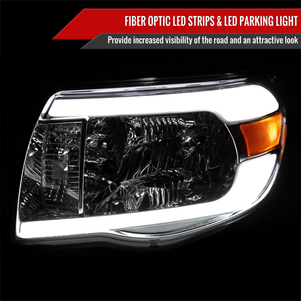 2005-2011 Toyota Tacoma LED Bar Factory Style Headlights (Chrome Housing / Clear Lens)