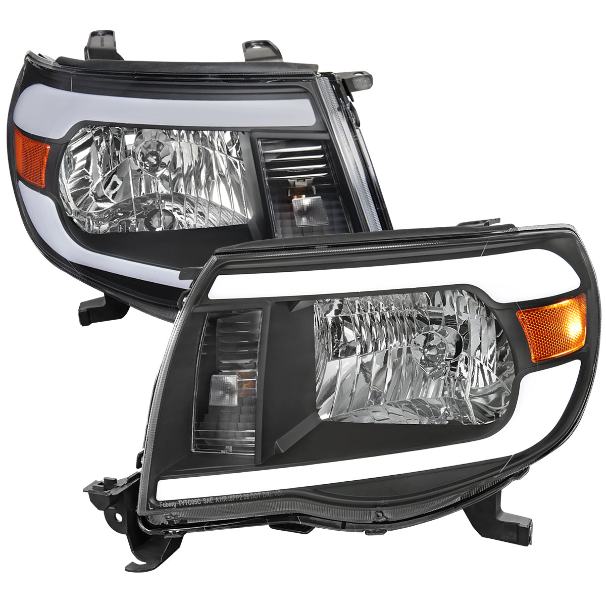 2005-2011 Toyota Tacoma LED Bar Factory Style Headlights (Matte Black Housing / Clear Lens)