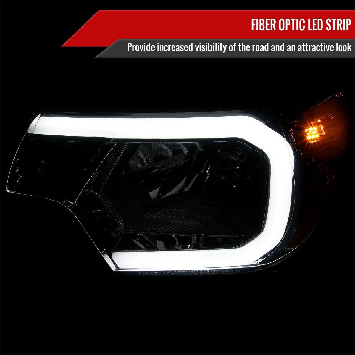 2012-2015 Toyota Tacoma LED Bar Factory Style Headlights with Amber Reflector (Chrome Housing / Smoked Lens)