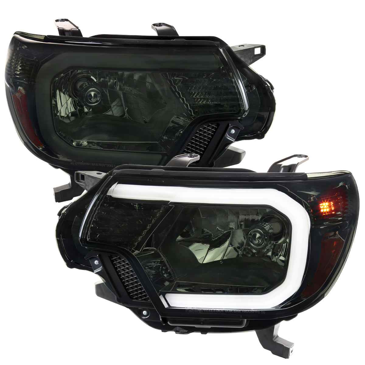 2012-2015 Toyota Tacoma LED Bar Factory Style Headlights with Amber Reflector (Chrome Housing / Smoked Lens)