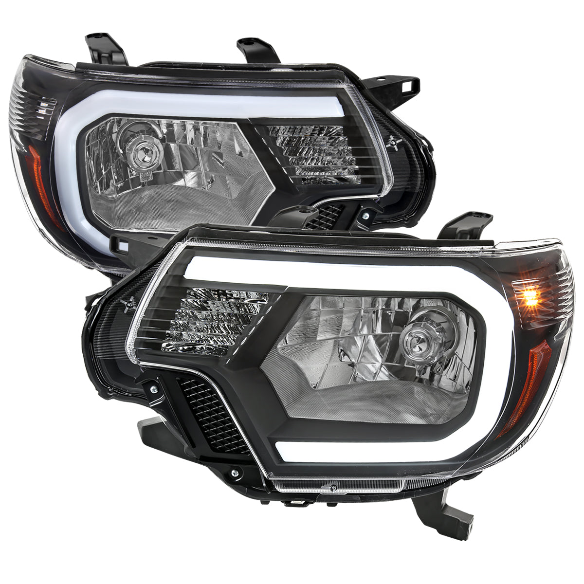 2012-2015 Toyota Tacoma LED Bar Factory Style Headlights with Amber Reflector (Matte Black Housing / Clear Lens)