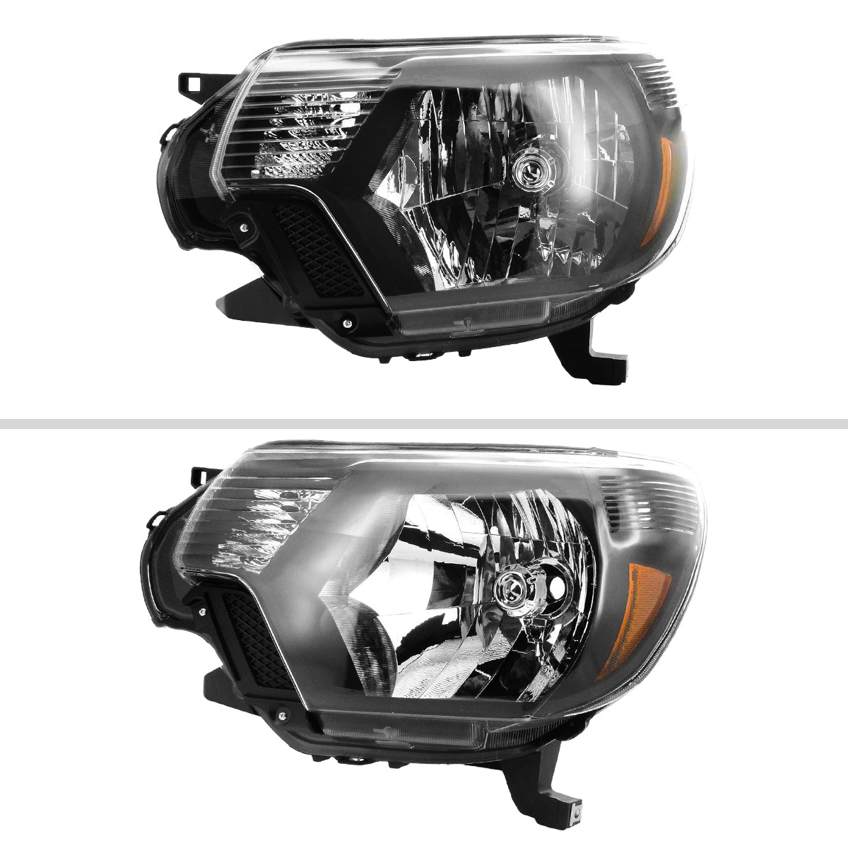 2012-2015 Toyota Tacoma Factory Style Headlights w/ Amber Reflectors (Matte Black Housing / Clear Lens)