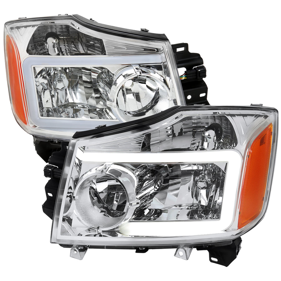 2004-2015 Nissan Titan / 2004-2007 Armada LED Bar Factory Headlights (Chrome Housing / Clear Lens)