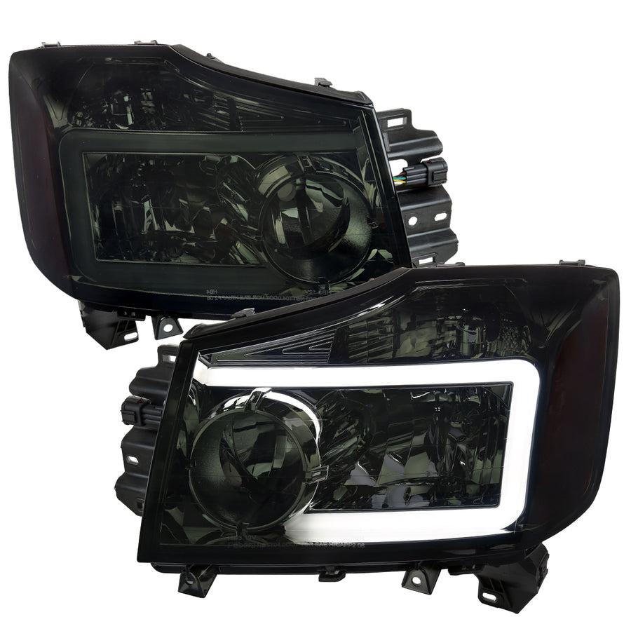 2004-2015 Nissan Titan / 2004-2007 Armada LED Bar Factory Headlights (Chrome Housing/Smoke Lens)