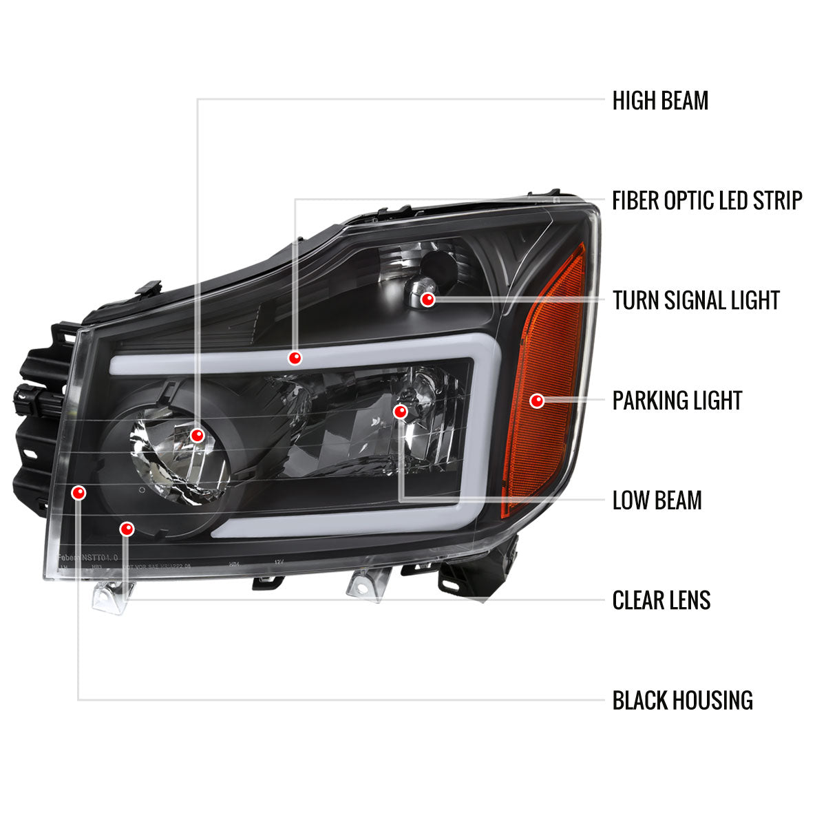 2004-2015 Nissan Titan / 2004-2007 Armada LED Bar Factory Headlights (Matte Black Housing/Clear Lens)