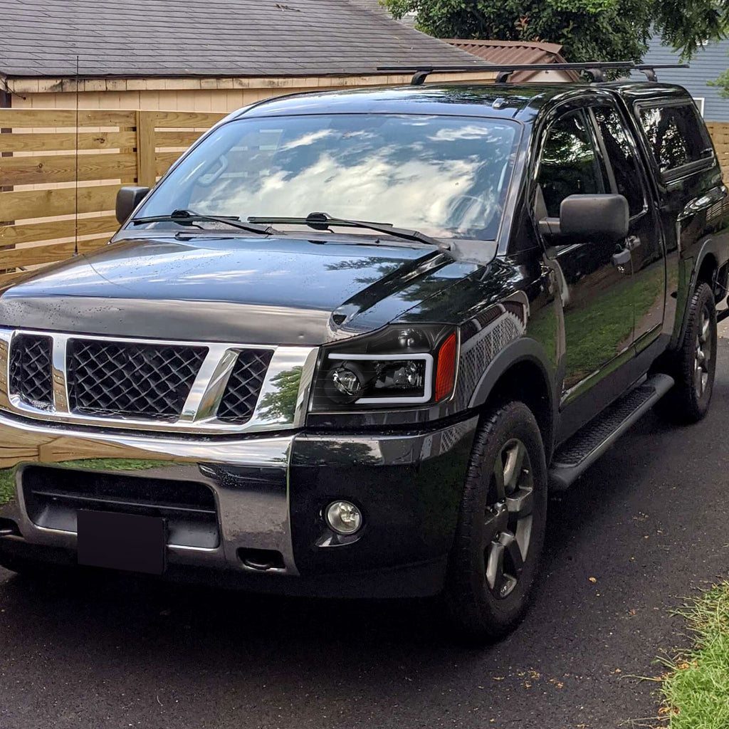 2004-2015 Nissan Titan / 2004-2007 Armada LED Bar Factory Headlights (Matte Black Housing/Clear Lens)