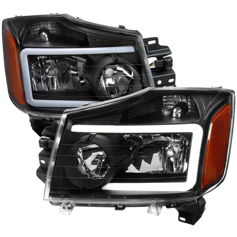 2004-2015 Nissan Titan / 2004-2007 Armada LED Bar Factory Headlights (Matte Black Housing / Clear Lens)