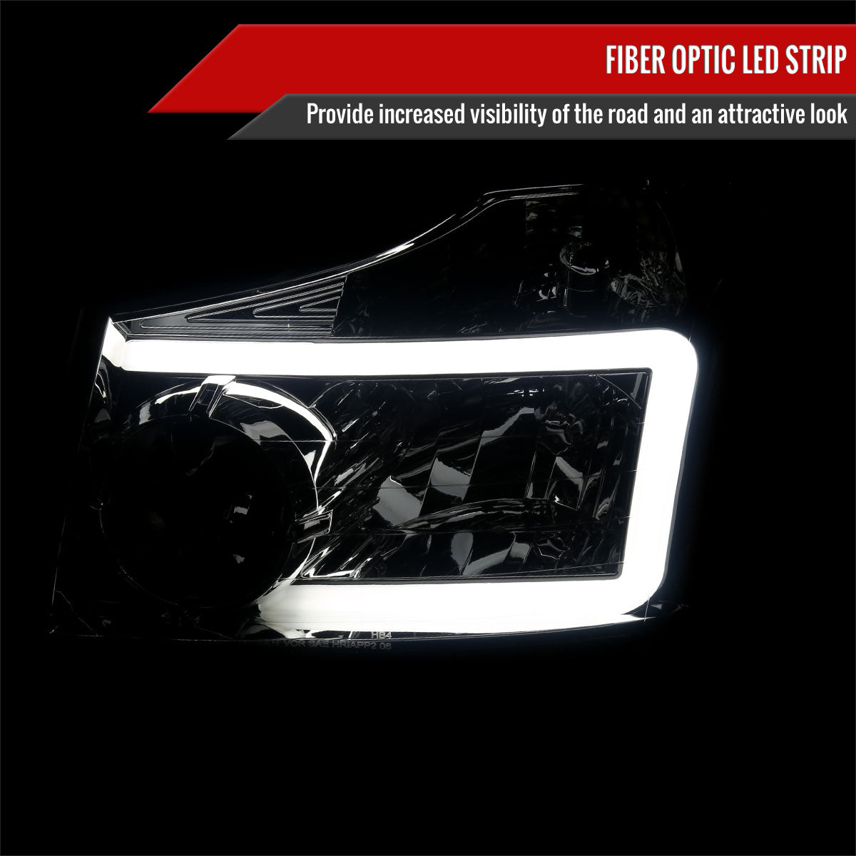 2004-2015 Nissan Titan / 2004-2007 Armada LED Bar Factory Headlights (Chrome Housing / Light Smoked Lens)