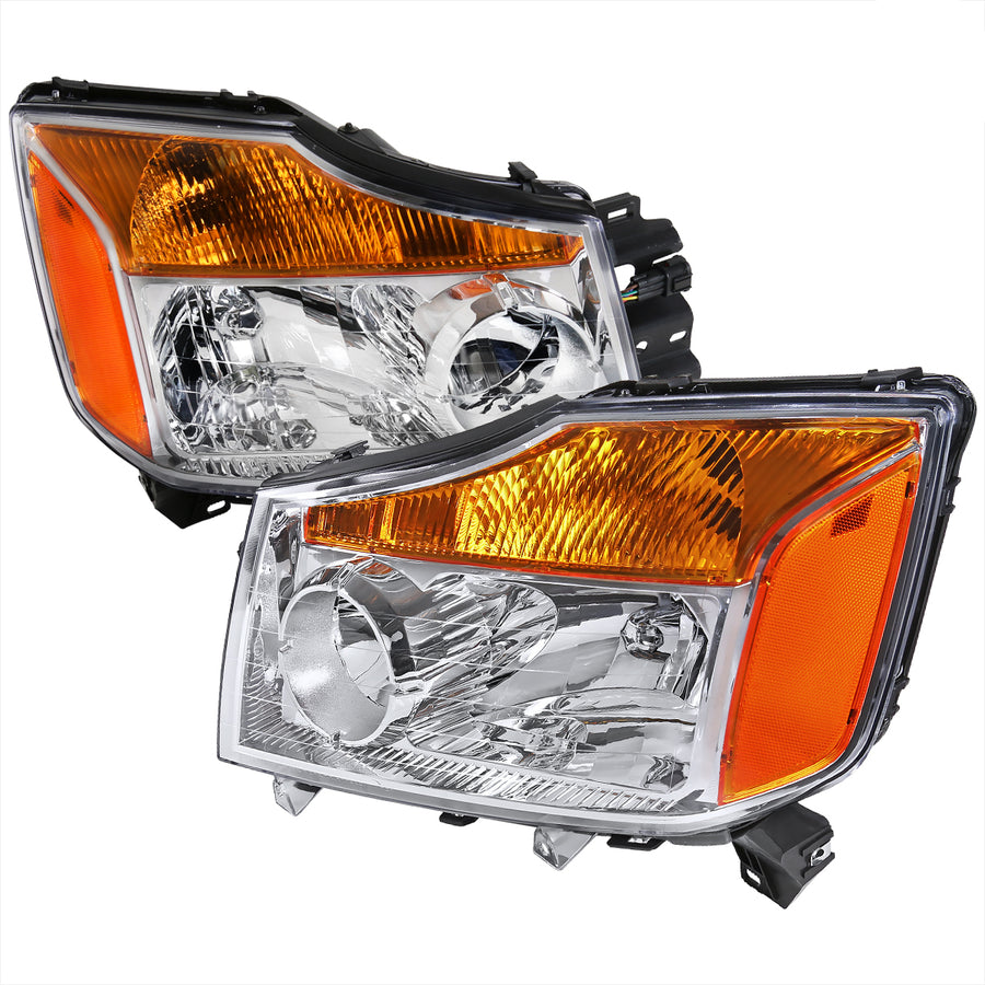 2004-2015 Nissan Titan / 2004-2007 Armada Factory Style Headlights w/ Amber Reflectors (Chrome Housing / Clear Lens)