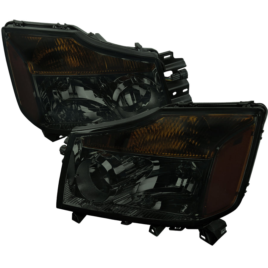 2004-2015 Nissan Titan / 2004-2007 Armada Factory Style Headlights w/ Amber Reflectors (Chrome Housing / Smoked Lens)