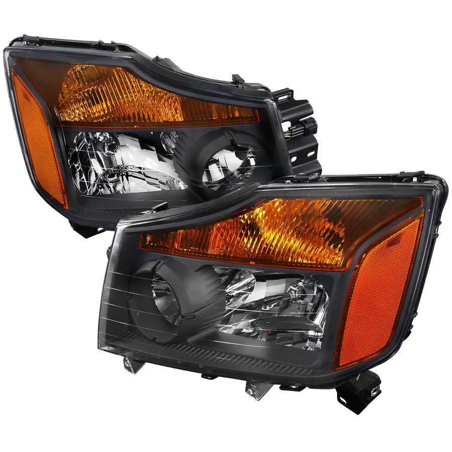 2004-2015 Nissan Titan / 2004-2007 Armada Factory Style Headlights w/ Amber Reflectors (Matte Black Housing / Clear Lens)