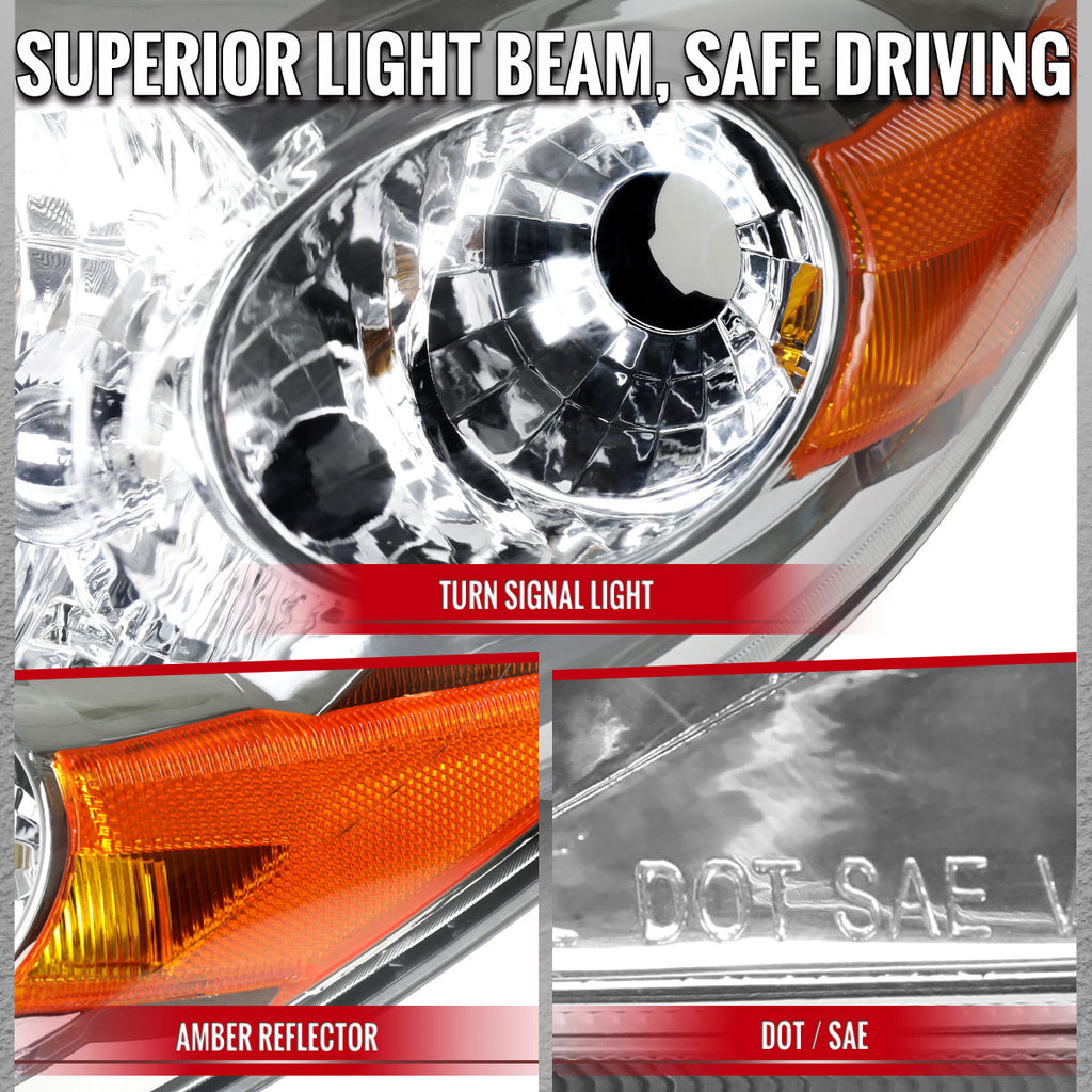 2009-2014 Toyota Matrix Factory Style Replacement Headlights (Chrome Housing / Clear Lens)