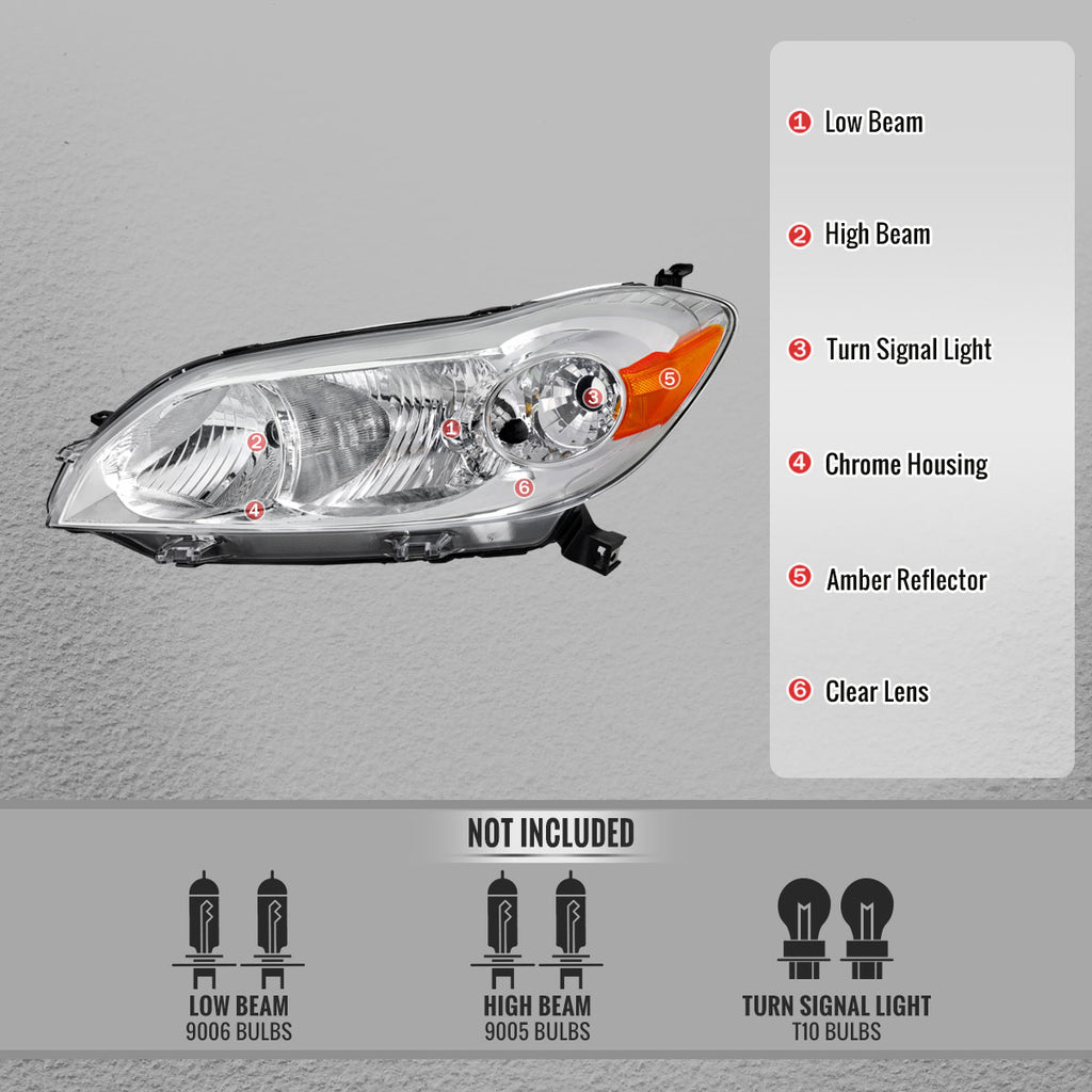 2009-2014 Toyota Matrix Factory Style Replacement Headlights (Chrome Housing / Clear Lens)