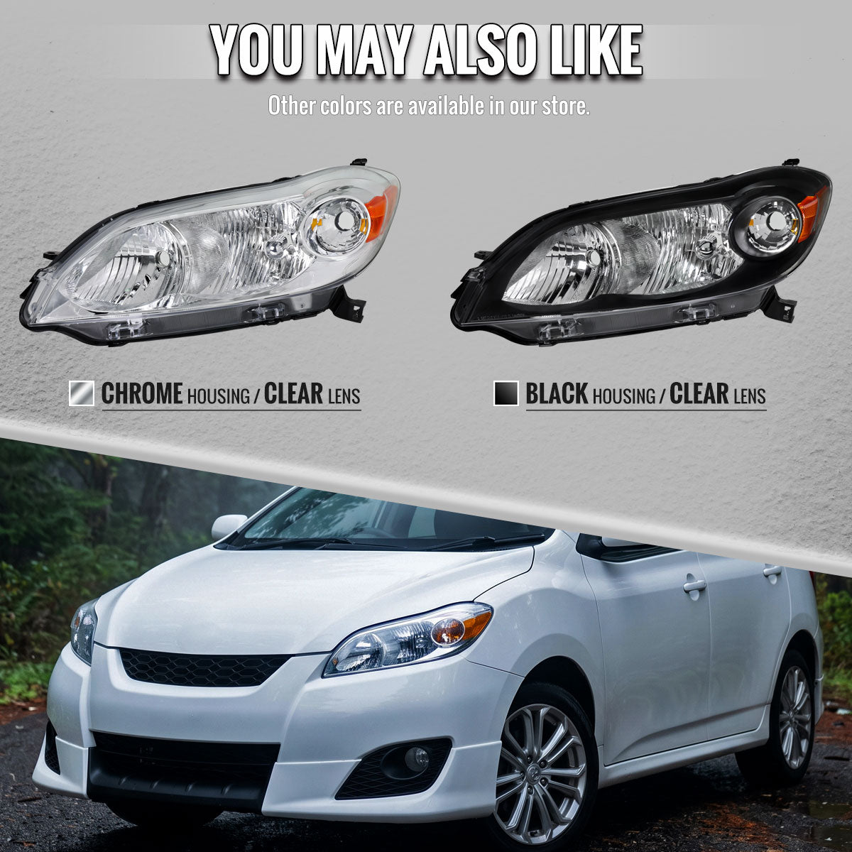 2009-2014 Toyota Matrix Factory Style Replacement Headlights (Chrome Housing / Clear Lens)