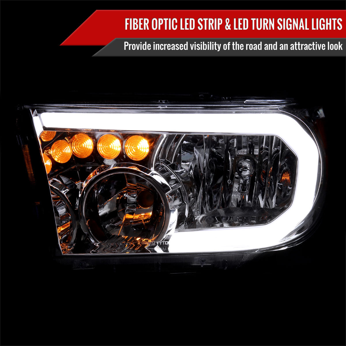2007-2013 Toyota Tundra / 2008-2017 Sequoia LED Tube Factory Style Headlights with LED Turn Signal (Chrome Housing / Clear Lens)