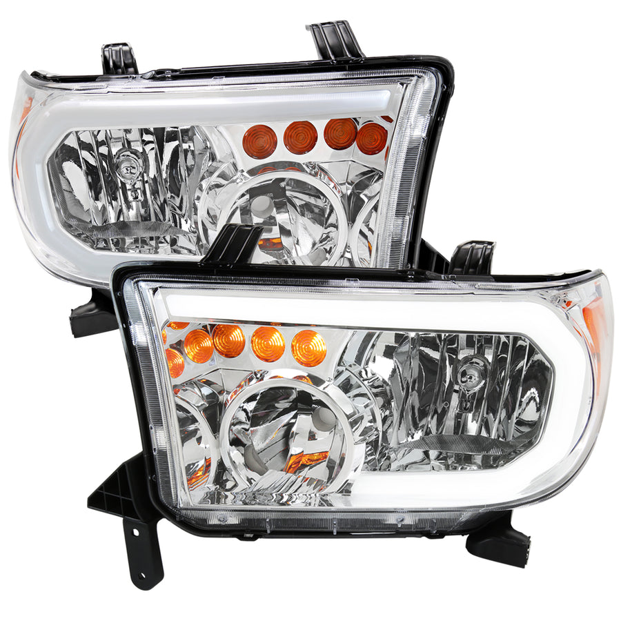 2007-2013 Toyota Tundra / 2008-2017 Sequoia LED Tube Factory Style Headlights with LED Turn Signal (Chrome Housing / Clear Lens)