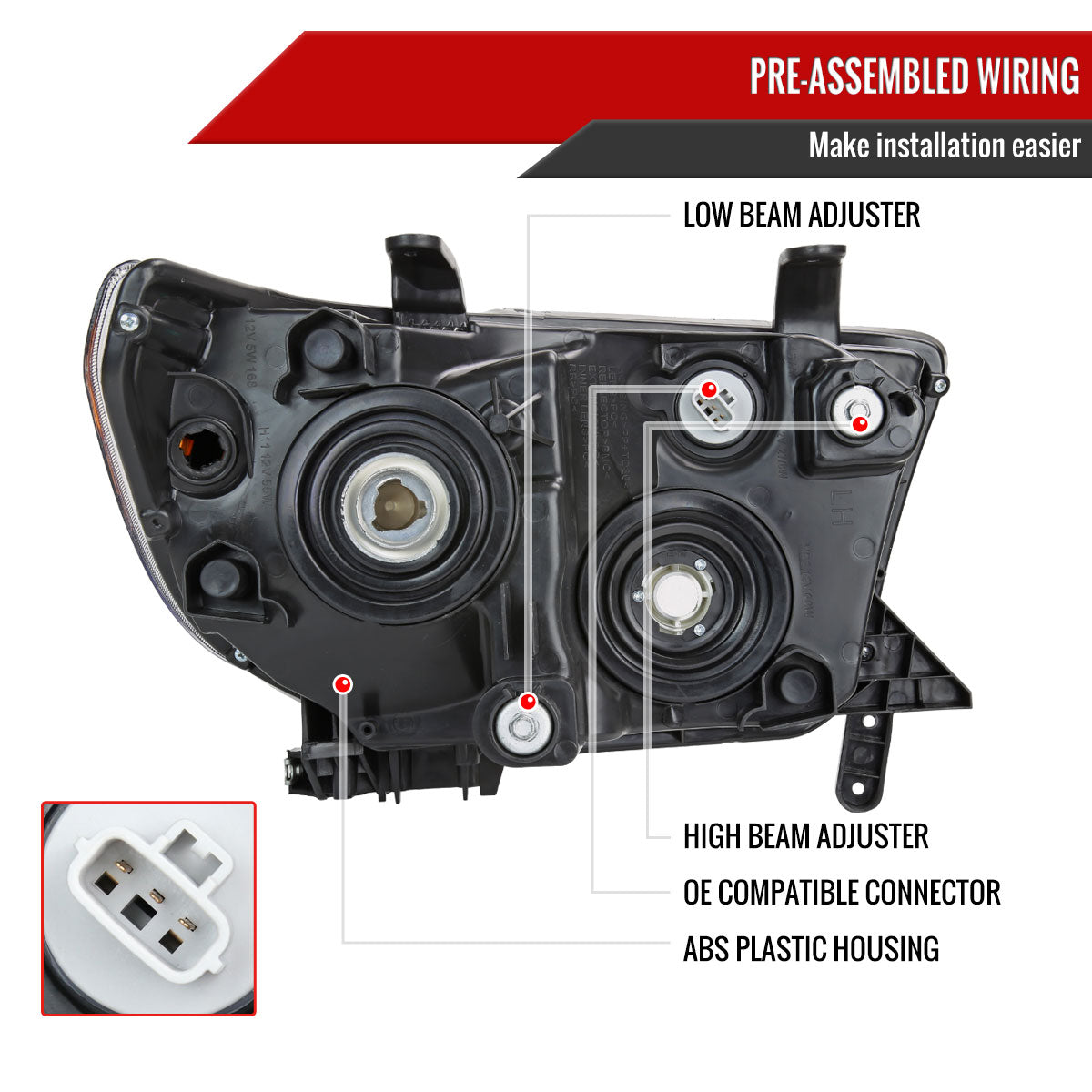 2007-2013 Toyota Tundra/2008-2017 Sequoia LED Tube Factory Style Headlights with LED Turn Signal (Chrome Housing/Clear Lens)
