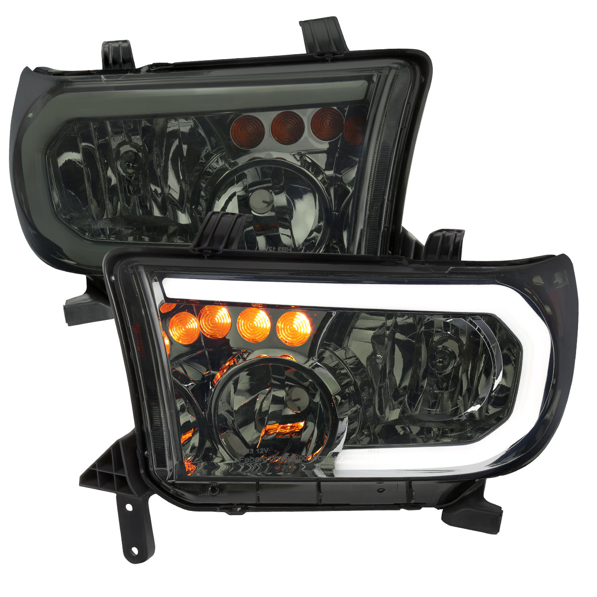 2007-2013 Toyota Tundra / 2008-2017 Sequoia LED Tube Factory Style Headlights with LED Turn Signal (Chrome Housing / Smoked Lens)