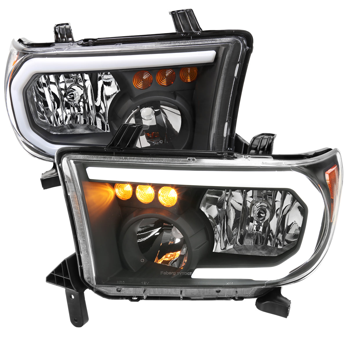 2007-2013 Toyota Tundra / 2008-2017 Sequoia LED Tube Factory Style Headlights with LED Turn Signal (Matte Black Housing / Clear Lens)
