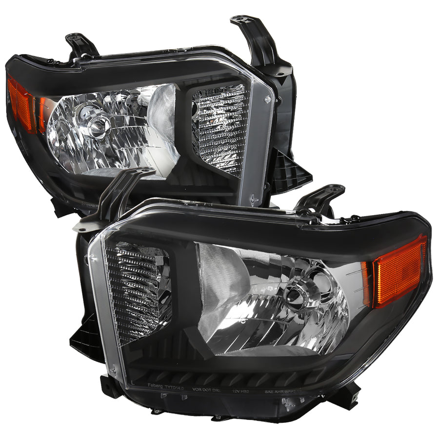 2014-2021 Toyota Tundra Factory Style Crystal Headlights w/ Amber Reflectors (Matte Black Housing / Clear Lens)